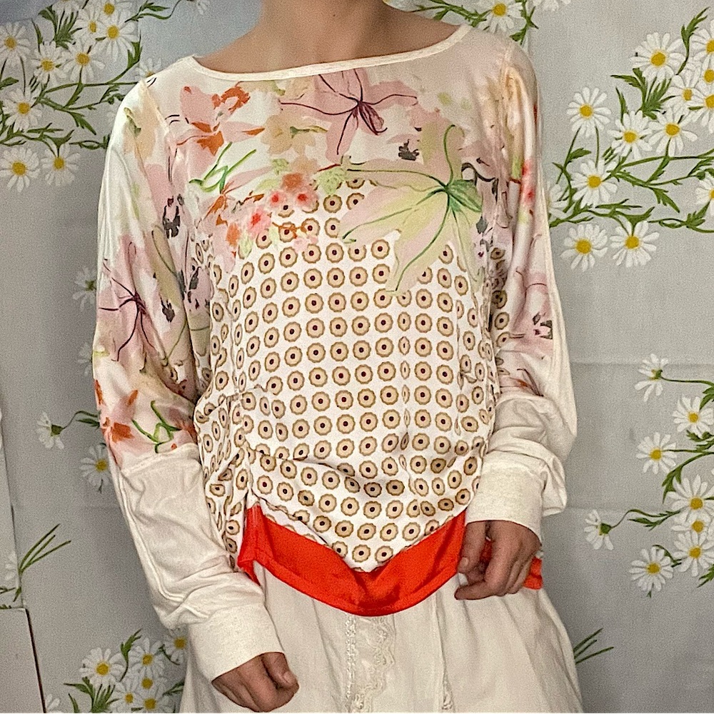 Anthropologie TINY lily flower geometric multi pattern asymmetric hem shirt